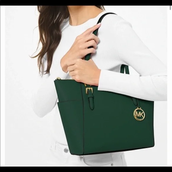 MICHAEL KORS Charlotte Large Leather Top-Zip Tote Racing Green - Picture 14 of 15